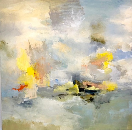 "Light Midday" by Kathy Buist, 2018. Mixed Media, 48 x 48 inches. Courtesy The White Room Gallery. 