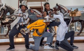 Rehearsal photos of Flex dancers rehearsing: Battle! Hip-Hop in Armor in the Arms and Arms Gallery at the Met, 2018. Photo: Stephanie Berger. Courtesy of The Metropolitan Museum of Art.