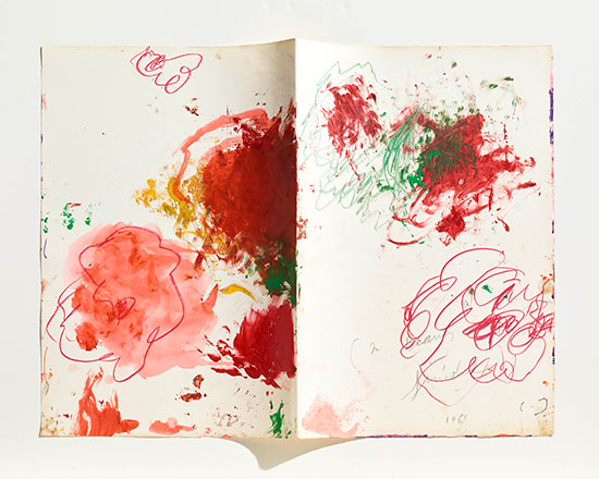 CY TWOMBLY, "Untitled (In Beauty it is finished)," 1983 - 2002 (detail). Acrylic, wax crayon, pencil and pen on handmade paper in unbound handmade book, 36 pages. Each page: 22 3/8 × 15 3/4 inches (56.8 × 40 cm). Collection Cy Twombly Foundation. © Cy Twombly Foundation. Courtesy Gagosian.