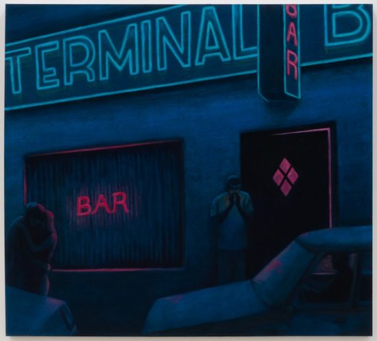 "Terminal Bar II" by Jane Dickson, 2017. Oil on linen, 66 x 73 inches. Courtesy James Fuentes LLC. Photo credit: Jason Mandella.