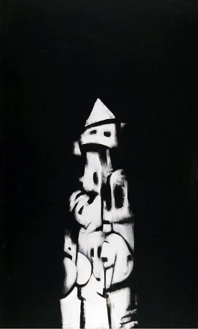 Norman Lewis (1909-1979), "American Totem," 1960. Oil on canvas, 73 1/2 × 44 7/8 inches. Whitney Museum of American Art, New York; purchase with funds from the Laurie M. Tisch Illumination Fund in memory of Preston Robert and Joan Tisch, the Painting and Sculpture Committee, Director’s Discretionary Fund, Adolph Gottlieb, by exchange, and Sami and Hala Mnaymneh 2018.141. © Norman Lewis. Courtesy Michael Rosenfeld Gallery LLC, New York, NY and the Whitney Museum of American Art.
