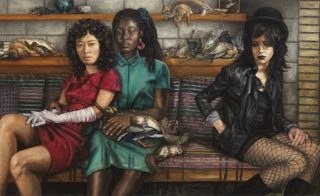 "Renee, Dela and Julia in Tirranna" by Cara De Angelis, 2018. Oil on panel, 15-x-27-inches. Courtesy MM Fine Art.