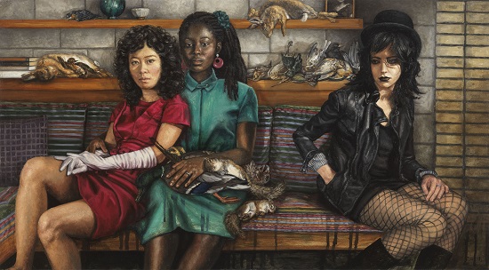 "Renee, Dela and Julia in Tirranna" by Cara De Angelis, 2018. Oil on panel, 15-x-27-inches. Courtesy MM Fine Art.