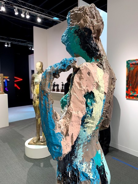 "Caryatid II" by Manuel Neri, 2008 Cast 1/ 4. Bronze with oil-based pigment, 31.5 x 8 x 5.5 inches. Exhibited with Hackett Mills at The Armory Show 2019. Photo by Joanna Gmuender.