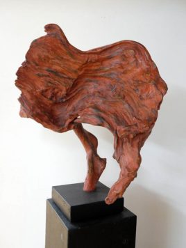“Echo” by Robert Oxnam, 2011. Weathered wood, organic paint and natural waxes, 30 x 23 x 18 inches.