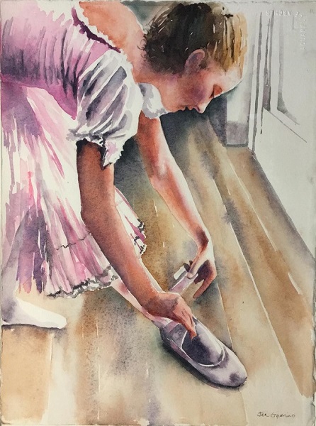 "Loose Ends" by Jan Guarino. Watercolor, 15 x 11 inches. Courtesy William Ris Gallery.