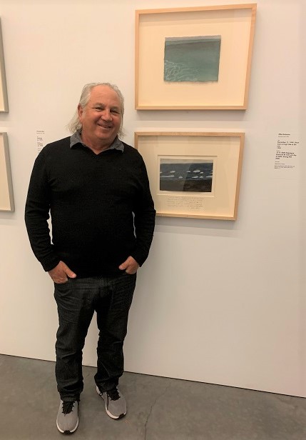 Artist Mike Solomon in front of his exhibited work during The Parrish Art Museum's Spring Fling, 2019. Photo: Christine Berry. 