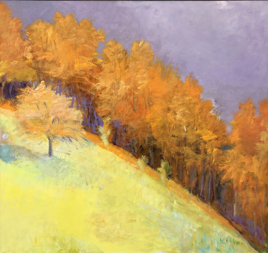 "Fall Climax, Declivity" by Wolf Kahn. Oil on linen, 42 x 42 inches. Signed lower right, W Kahn. Courtesy Janet Lehr Fine Arts.