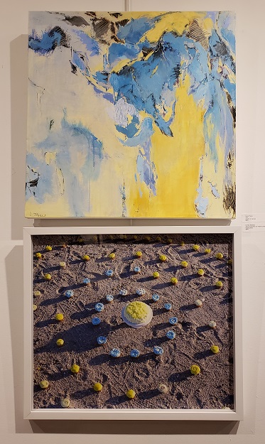 "Azur" by Lieve Thiers, Acrylic on canvas, and "Spiral Cupcakes (for Robert Smithson)" by Christa Maiwald, digital photography. Photo: Pat Rogers. 
