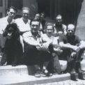Alfonso Ossorio (front left), Ted Dragon (far left), Jackson Pollock (front right) and friends at The Creeks, summer 1952. Joseph Glasco is seated behind Pollock. Photo by Lee Krasner. Courtesy of the Pollock-Krasner House and Study Center.