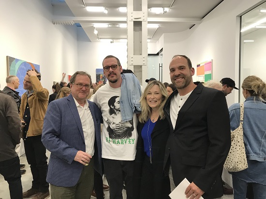 Hollis Taggart, artist Ted Gahl, Hampton Art Hub Publisher Pat Rogers and curator Paul Efstathiou at the opening reception of "Highlight: The High Line" at Hollis Taggart, Thursday May 9, 2019. Courtesy of Paul Efstathiou.