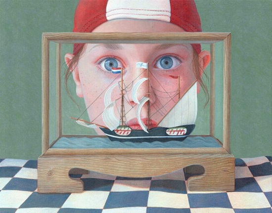 "Little Boat" by Jantina Peperkamp. Acrylic on Wood Panel, 7.9 x 9.8 inches. Courtesy RJD Gallery.