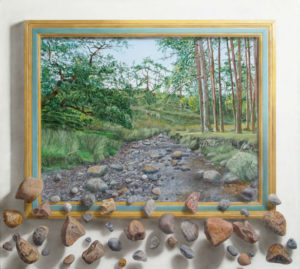 "Sedimental Journey" by Win Zibeon. Acrylic on canvas, Trompe l'oeil frame, 25.5 x 28.5 inches. Courtesy of the artist.