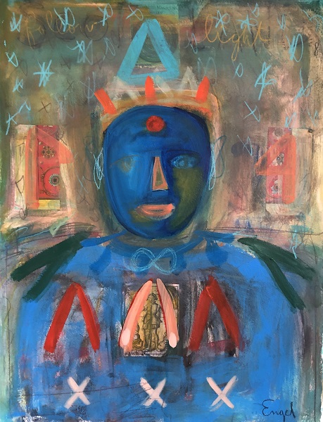 "Bodhisattva" by Christopher Engel. Mixed Media on Paper, 23 x 30 inches. Courtesy Romany Kramoris Gallery.