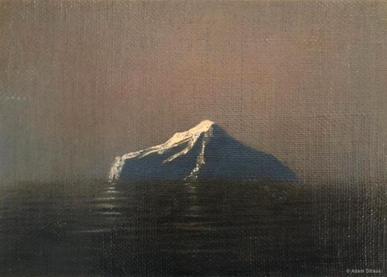 "The Next to the Last Iceberg" by Adam Straus, 2007. Oil on linen mounted to heavy weight paper, 16 x 19 inches. Courtesy Alex Ferrone Gallery.