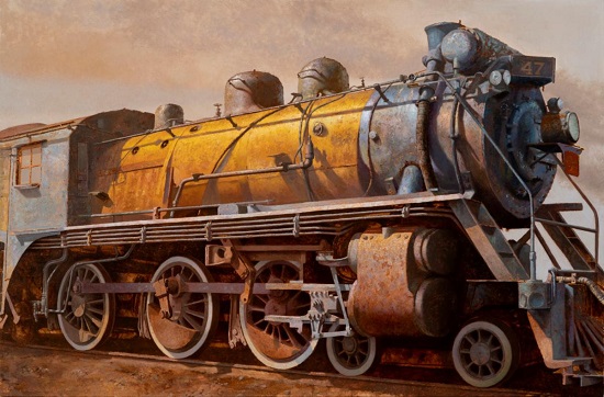 "Locomotive!" by Drew Ernst. Oil on Linen, 50 x 72 inches. Courtesy RJD Gallery.