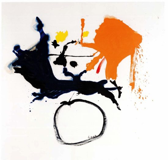 Helen Frankenthaler (American, 1928–2011), "Over the Circle," 1961. Oil on canvas, 84 1/8 x 87 inches. Blanton Museum of Art, The University of Texas at Austin. Gift of Mari and James A. Michener, 1991. © 2019 Helen Frankenthaler Foundation, Inc. / Artists Rights Society (ARS), New York. Photograph courtesy Blanton Museum of Art, The University of Texas at Austin and Parrish Art Museum.
