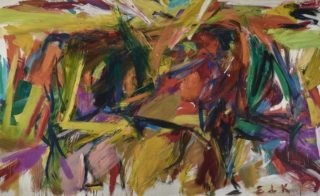 "Bullfight" by Elaine de Kooning, 1959. Oil on canvas, 77 3/8 x 130 1/2 inches (197.7 x 331.47 cm). Denver Art Museum Collection: Vance H. Kirkland Acquisition Fund, 2012.300. © Elaine de Kooning Trust, Photography courtesy of the Denver Art Museum and the Katonah Museum of Art.
