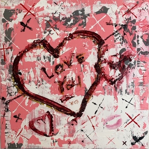 "Love You (2)" by Steve Haweeli. Acrylic on canvas, 12 x 12 inches. Courtesy of the artist.