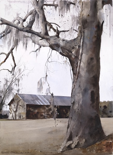 "Ball Farm" by Dean Mitchell. Watercolor on paper, 30 x 22 inches. Courtesy RJD Gallery.