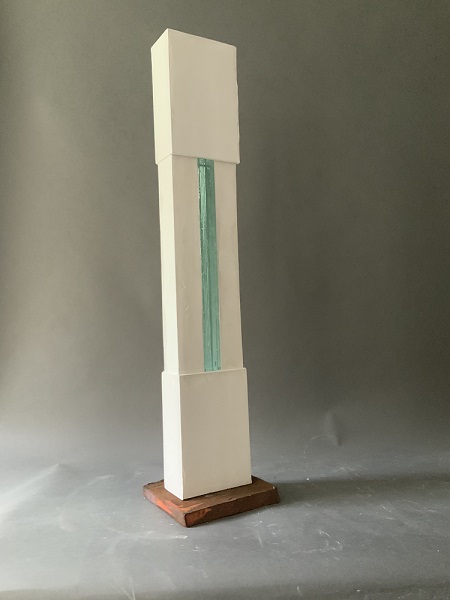 "Structures: Portal" by Mark Webber, 2019. Hydrocal, glass, steel, 30 x 5 x 1/2 inches.