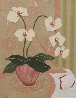 "Orchids, Scarf, and Clamshell" by Nina Gillman, 2017.